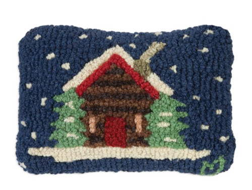 Cabin in the Snow - Hand Hooked Wool Pillow