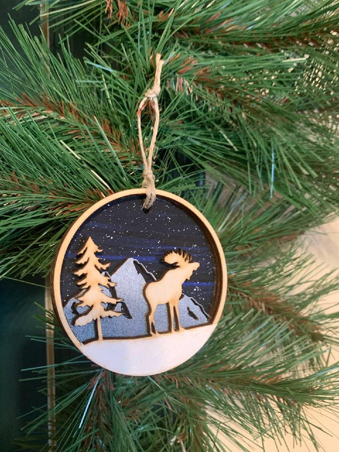 Hand-painted Wooden Ornament- Moose