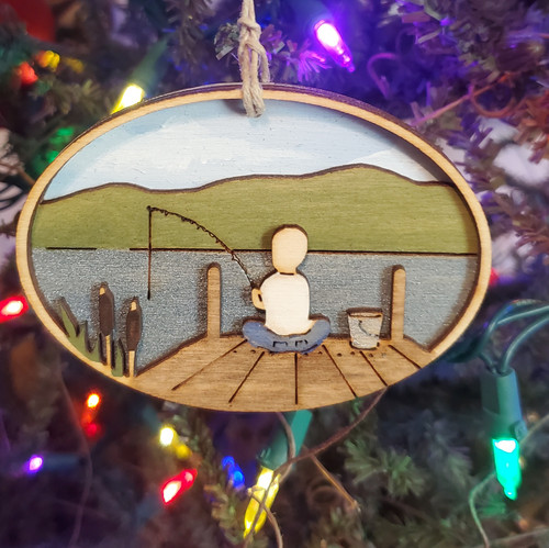 Hand-painted Wooden Ornament - Dock Fishing- Boy
