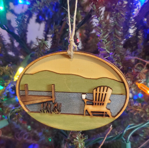 Hand-painted Wooden Ornament- Morning Coffee on the Lake