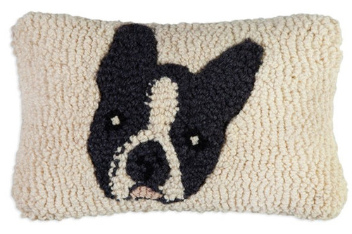 Hand Hooked Wool Pillow- Boston Terrier