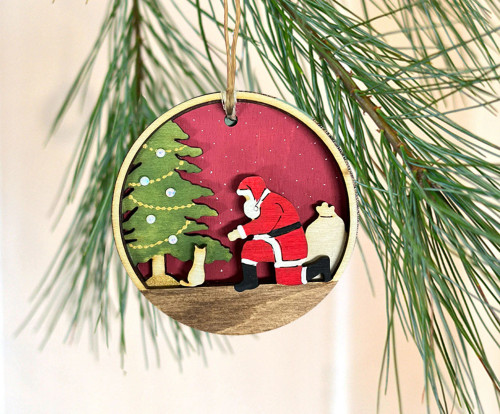 Hand-painted Wooden Ornament- Santa's Pet (Cat)