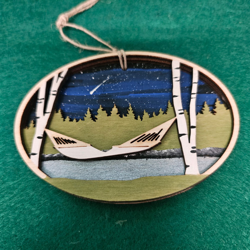 Hand-painted Wooden Ornament- Hammock at Night with Shooting Star