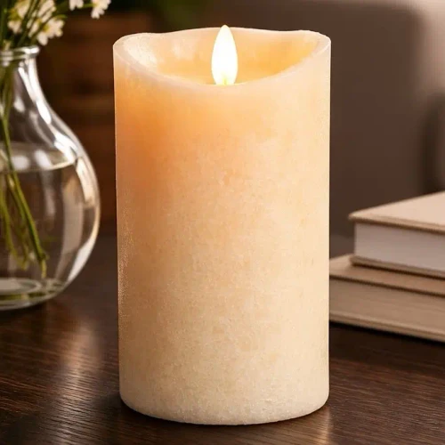 Cream Mottle Moving Flame LED Candle 3x6