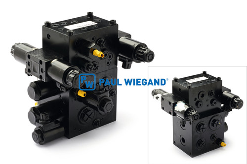 Steuerblock Faun Powerpress Ausschubwand "Ausfahren" 12/24VDC bis 04/2009  (01097130)