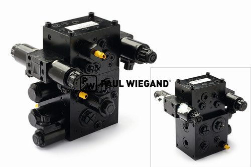 Steuerblock Faun Powerpress Ausschubwand "Ausfahren" 12/24VDC bis 04/2009  (01097130)