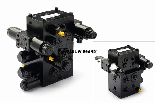 Steuerblock Faun Powerpress Ausschubwand "Ausfahren" 12/24VDC bis 04/2009  (01097130)