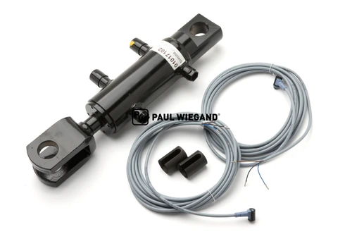 Cilindro hidráulico Faun Rotopress para el bloqueo de la parte trasera KS: 25, carrera: 50, EBM: 320, con interruptor Reed a partir de 2002 (01017102)