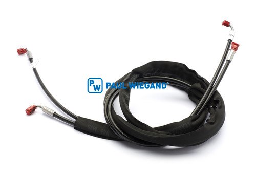 Manguera hidráulica Cilindro hidráulico Zöller cerradura de carretilla elevadora 6L-M12x1,5 (3x90°) l: 2840/3070 (11363172)
