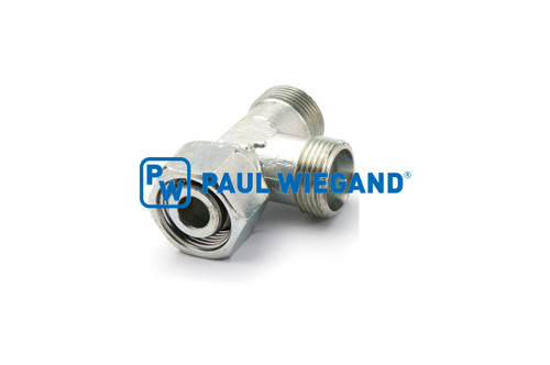 Pieza en T con tuerca de unión para sistema hidráulico DIN/ISO 2353/8434-4 15L (M22x1,5) galvanizada (11330298)