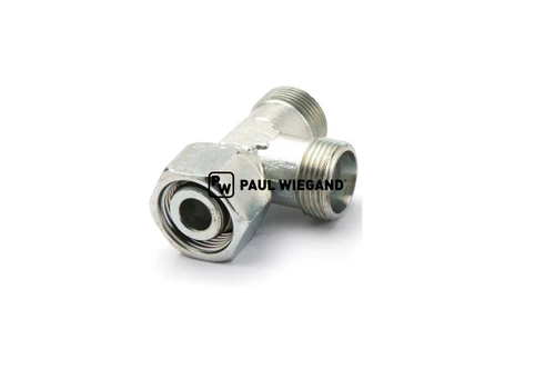 Pieza en T con tuerca de unión para sistema hidráulico DIN/ISO 2353/8434-4 15L (M22x1,5) galvanizada (11330298)