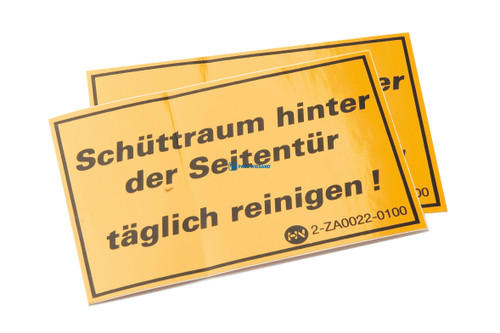 Etiqueta HS Fahrzeugbau GmbH SL "Schüttraum hinter der Seitentür täglich reinigen" (05017234)