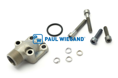 Conexión roscada de brida Bomba de agua del motor de aceite Faun Viatec 15L (M22x1,5) galvanizada LK: 35 acodada 90° (61082086)