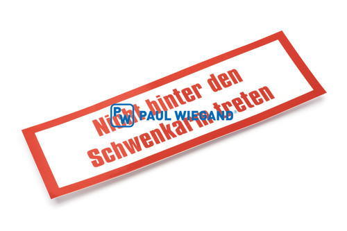 Aufkleber Zöller 2301 Delta "Nicht hinter den Schwenkarm treten" l: 220 b: 70 (11113093)
