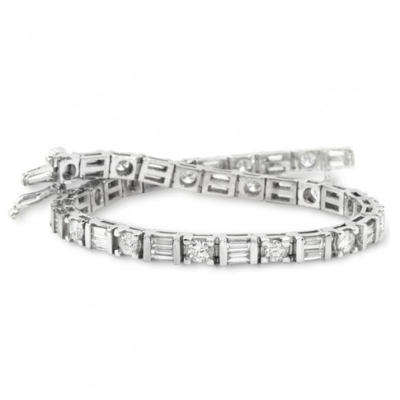 Amazon.com: 6.89 ct Ladies Round and Baguette Cut Diamond Tennis Bracelet  (Color G Clarity SI-1) in 14 kt White Gold: Clothing, Shoes & Jewelry