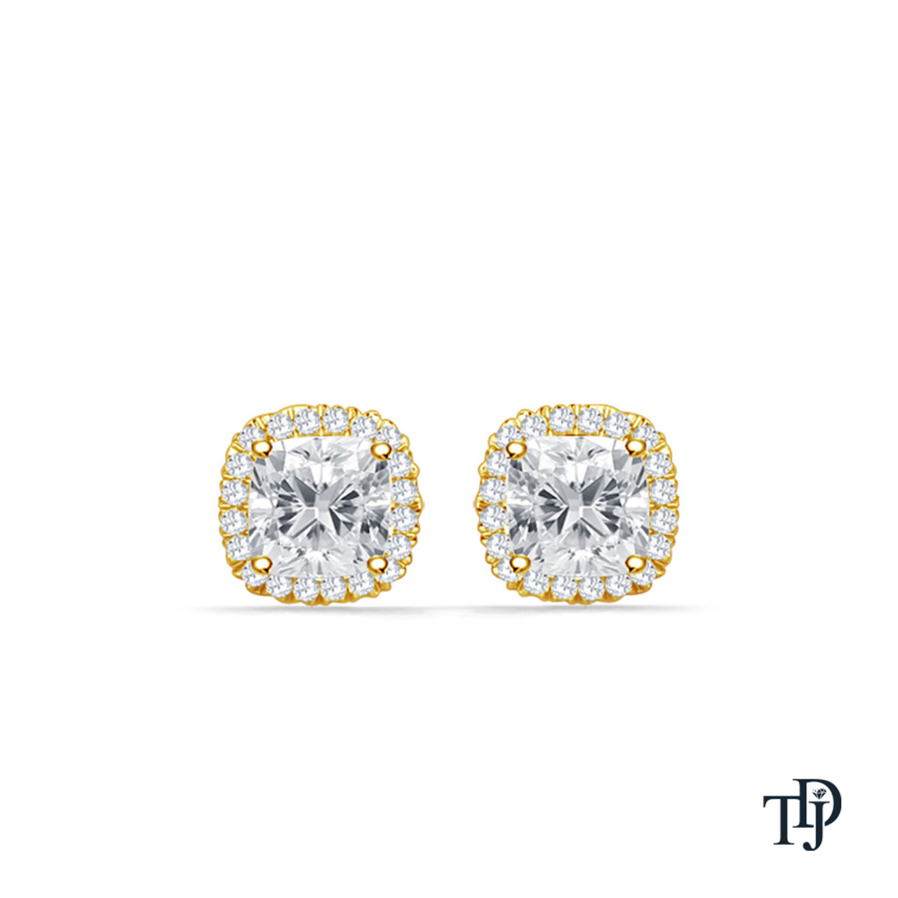 18K ROSE GOLD 1.2 CT EACH (2,4 TCW) 4 PRONGS CUSHION CUT HALO DIAMOND  EARRING STUDS