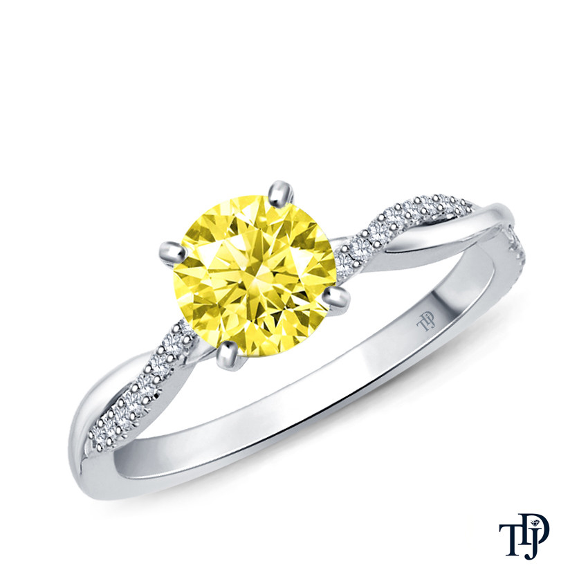 Twisted Vine Diamond Engagement Ring Yellow Sapphire in 14k White Gold