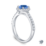 14K White Gold A Beautiful Halo Diamond Engagement Ring Blue Sapphire Side View