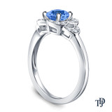 14K White Gold Floral Petal Design Diamond Engagement Ring Blue Sapphire Side View