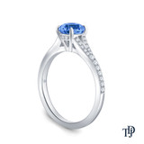 14K White Gold Diamond Accents Set in a Split Shank Setting Blue Sapphire Side View