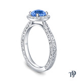 14K White Gold Antique Scroll Halo Style Engagement Ring Blue Sapphire Side View