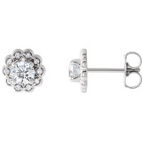 Flower Design Halo Round Cut Diamond Stud Earrings