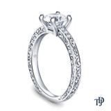 White Gold Antique Scroll Engraving Engagement Ring with Center Diamond Side View