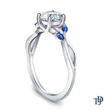 Marquise Blue Sapphire Accents - Leaves  and Vine Style Engagement Ring with Center Diamond Side View White Gold 