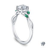 Marquise Green Emerald Accents - Leaves and Vine Style Engagement Ring with Center Diamond Side View White Gold