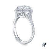 14K White Gold Split Shank Double Halo Accents Engagement Ring 0.25ct Center Diamond Side View