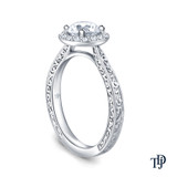 14K White Gold Antique Scroll Halo Style Engagement Ring Semi Mount Side View 14K White Gold Antique Scroll Halo Style Engagement Ring Semi Mount Side View