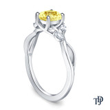 14K White Gold Vine and Leaves Style Marquise Bud Diamond Engagement Ring Yellow Sapphire side View