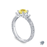 14K White Gold An Antique Scroll Design Three Stone Engagement Ring Yellow Sapphire Side View