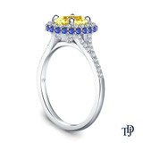 14K White Gold Vibrant Sapphires and Halo Diamond Accents Setting Yellow Sapphire Side View