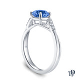 14K White Gold Delicate Tapered Pave Set Engagement Ring Blue Sapphire Side View