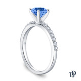 14K White Gold Half Way Accents Diamond Engagement Ring Blue Sapphire Side View