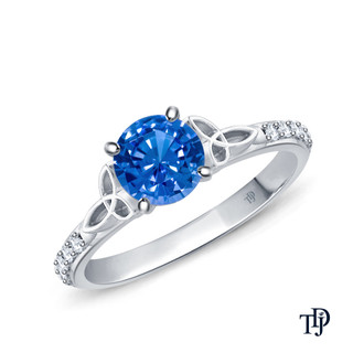 14K White Gold Love Knot With Side Accents Ring Blue Sapphire Top View