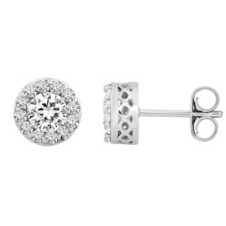 Filigree Design Halo Round Cut Diamond Stud Earrings