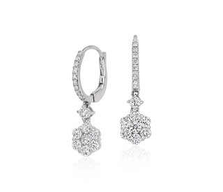 Floral Drop Diamond Dangle Earrings