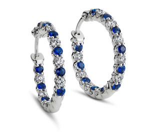 Blue Sapphire And Diamond Hoop Earrings