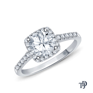 White Gold Square Halo Diamond Engagement Ring with Center Diamond Top View