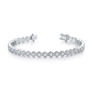 Hexagonal Prong Set Round Diamond Tennis Bracelet White Gold