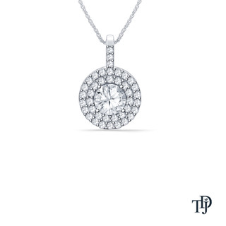 Double Halo Solitaire Round Diamond Pendant Necklace