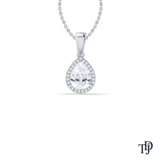 Pear Cut Halo Style Diamond Pendant Necklace