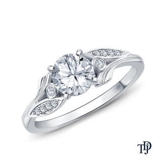 White Gold Leaves Inspired Accent Diamond Engagement Ring with Center Diamond Top View