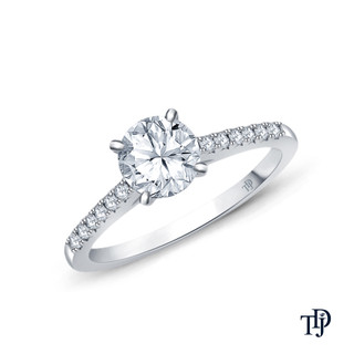 White Gold Cathedral Pave Diamond Engagement Ring with Center Diamond Top View