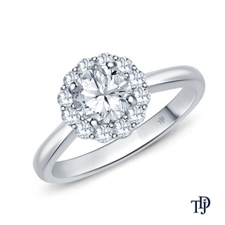 14K White Gold Intricate Flower Design Halo Engagement Ring Semi Mount Top View