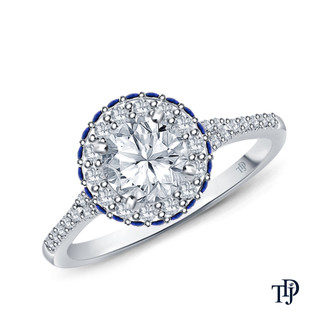 14K White Gold Vibrant Sapphires and Halo Diamond Accents Setting Semi Mount Top View