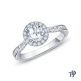 14K White Gold Antique Scroll Halo Style Engagement Ring Semi Mount Top View 14K White Gold Antique Scroll Halo Style Engagement Ring Semi Mount Top View