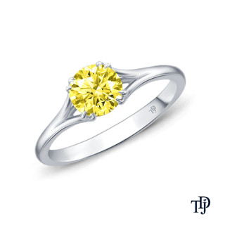 14K White Gold A Contemporary Interwine Ribbon Diamond Solitaire Ring Yellow Sapphire Top View